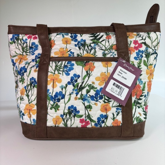 DONNA SHARP “Katie” Cloth Floral Design Handbag w/Brown Trim - Picture 2 of 7